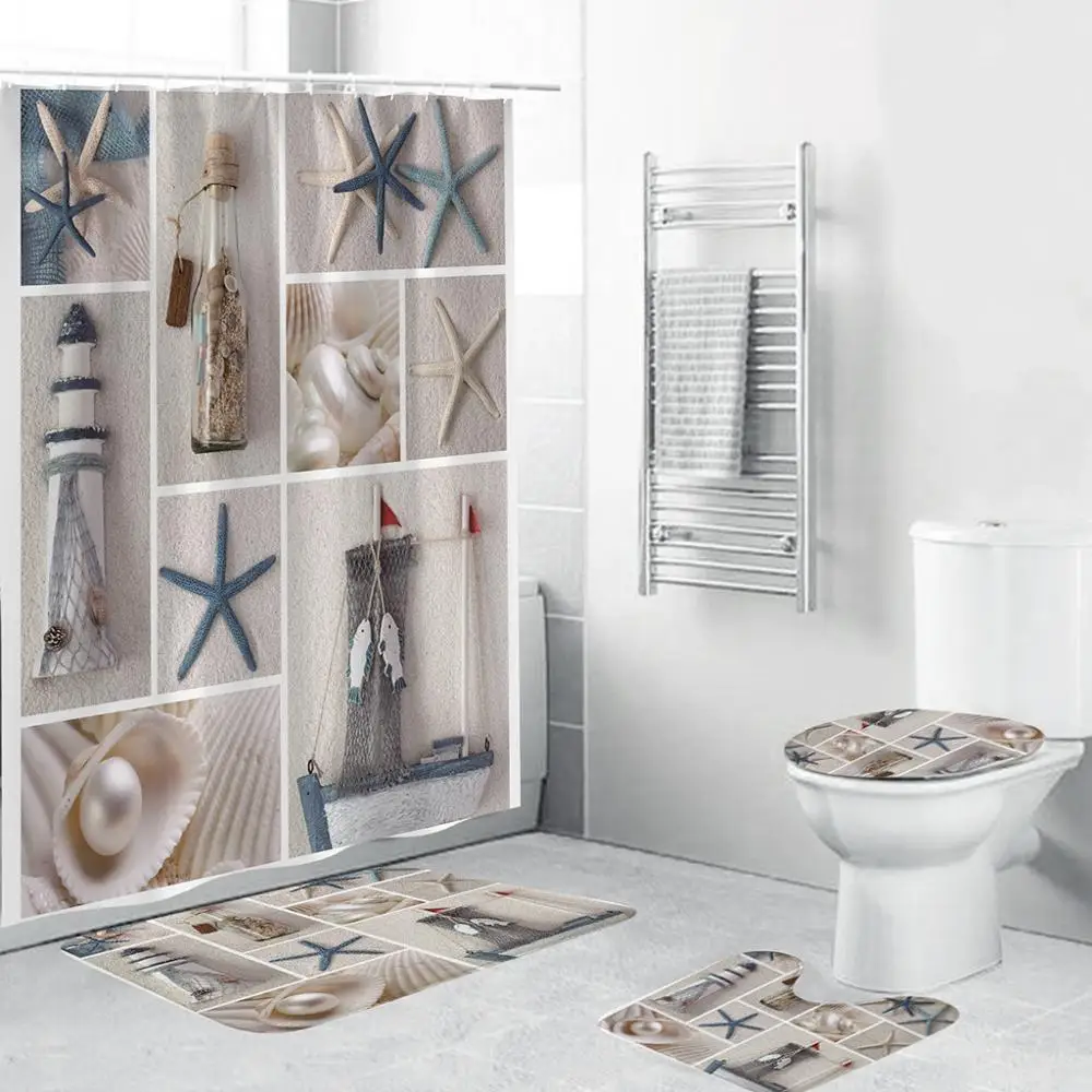 Набор нескользящих ковриков для унитаза из полиэстера 4 шт.|Шторы душа| |