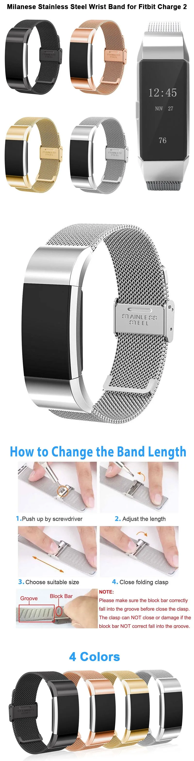 Ktab ремешок для часов для браслета FitBit Charge 2 Пряжка из нержавеющей стали замена металлический ремешок для smart Charge 2 smart band
