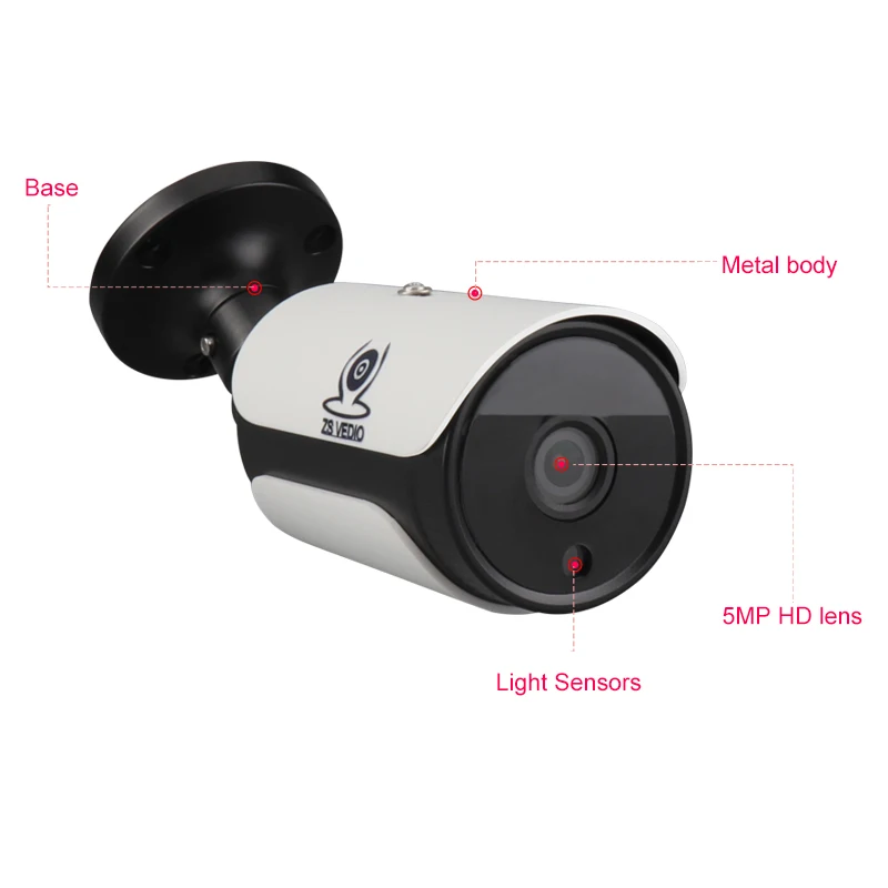 ZSVEDIO H.265 48v POE 5.0MP IP камера 2592x1944 Onvif наружная Водонепроницаемая охранная
