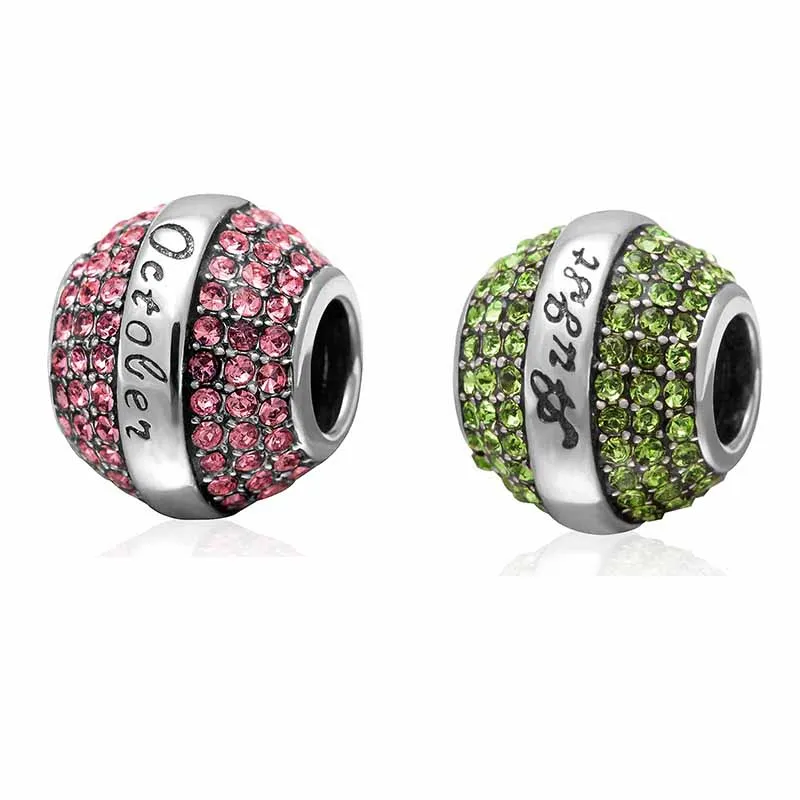 Август/октябрь камень бисера 925 пробы Серебряный Шарм fit DIY Chamilia стиль змея браслет цепочка Ювелирные изделия