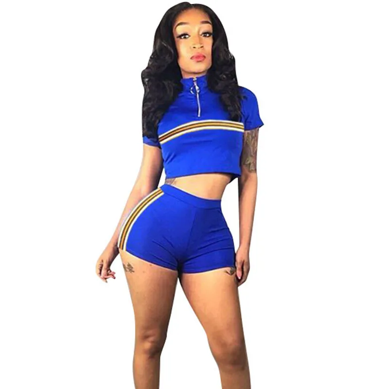 Летний комплект из двух предметов для фитнеса женский короткий рукав в полоску