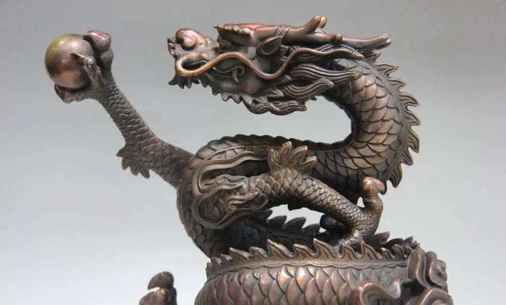 Китайский Фэншуй Красный Бронзовый год Зодиак Дракон катушка Играть бисера