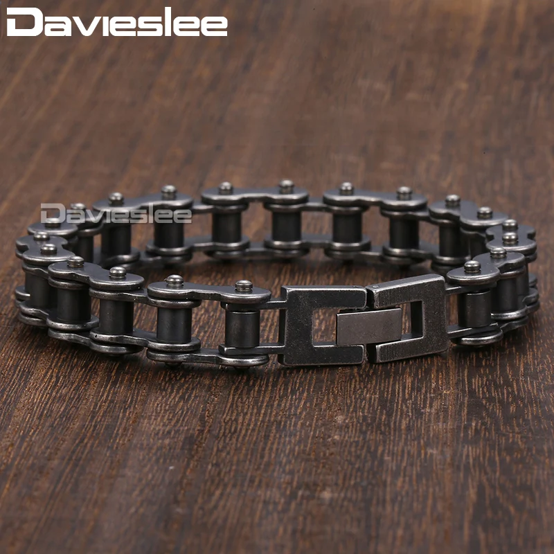 Мужской браслет Davieslee для мужчин Bycycle Biker Link Gunmetal 316L Нержавеющая сталь Мужской Браслет подарок вечерние ювелирные изделия DLHB423