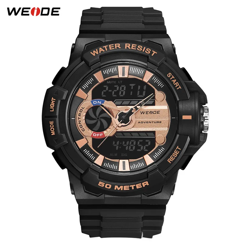 WA3J8009-6C WEIDE мужские цифровые 50 метров водонепроницаемые часы спортивный будильник Дата аналоговые цифровые военные армейские кварцевые PU ремешок наручные часы - Цвет: WA3J8009-6C