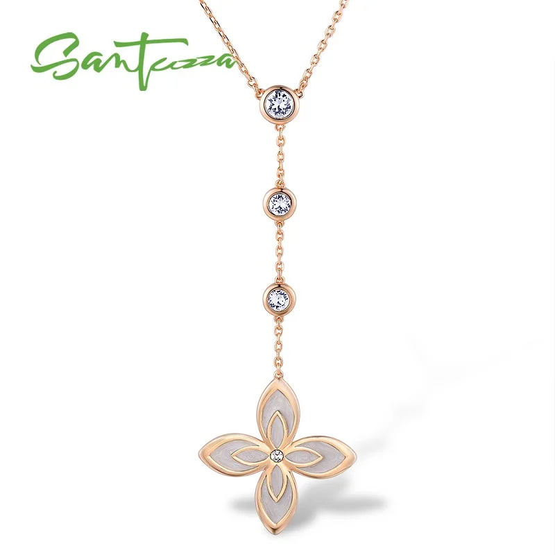 Rose Gold (White) Женское элегантное многоцветное ожерелье с цветком и сверкающими кристаллами, вечерние ювелирные изделия ручной работы из эмали - Окраска металла: Rose Gold (White)
