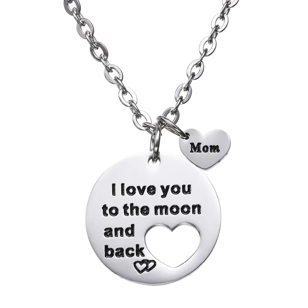 Семья мама Love You To The Moon и обратно сердце Нержавеющая сталь кулон Цепочки и ожерелья для мамочек подарки цепи Талисманы Цепочки и ожерелья Для женщин