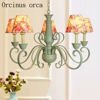 American country green chandelier living room bedroom French garden simple fashion iron Chandelier free shipping