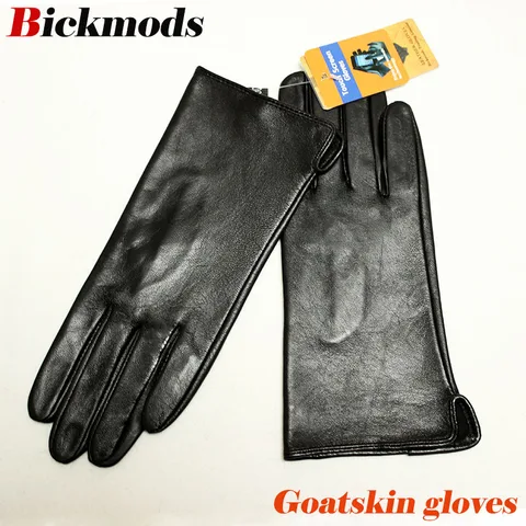 Женские кожаные перчатки без подкладки, тонкие перчатки из овечьей кожи для вождения и сенсорных экранов, черные, весна-осень