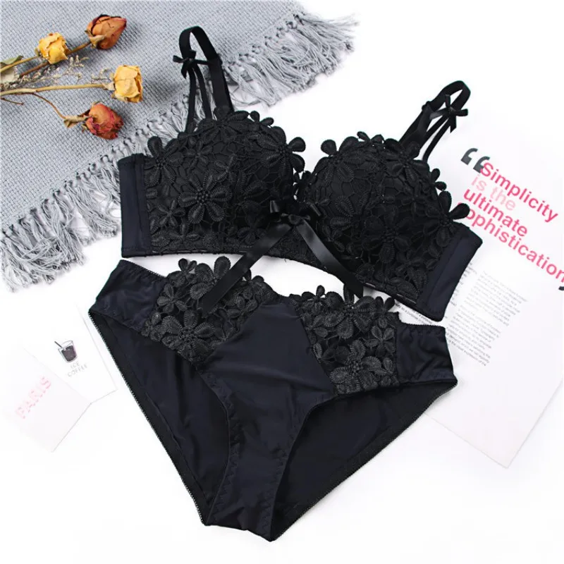 Sexy Padded Push Up Lace Bras Cotton Low Waist Panties Suits Women Bra Sets | Женская одежда