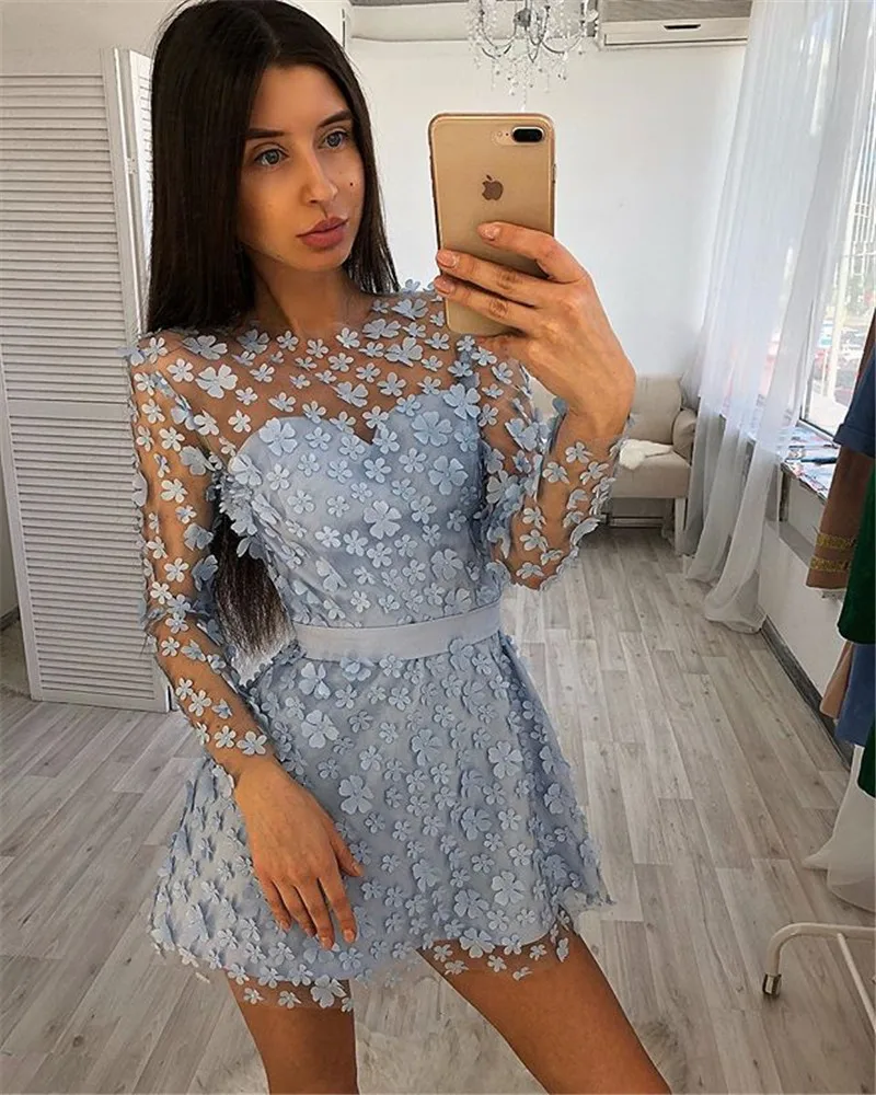 Мини-платье Летнее прозрачное с круглым вырезом и вышивкой 2019 | Женская одежда