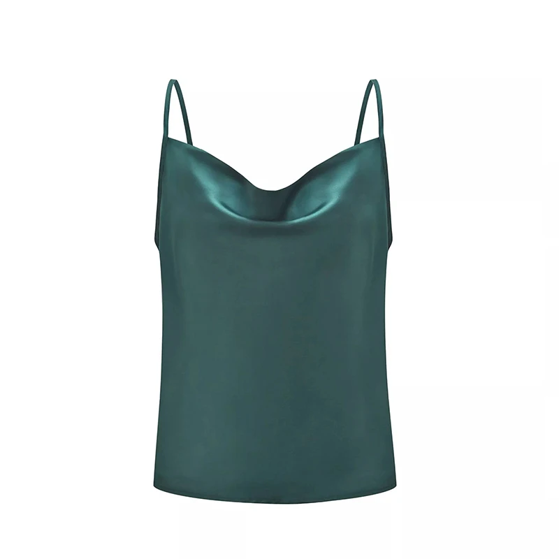 Dark green Модная Сексуальная Повседневная атласная майка с бретельками, топы, майки для женщин, летние однотонные повседневные топы без рукавов, женские шелковые майки - Цвет: Dark green