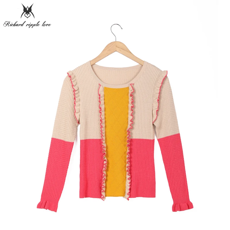 Новинка Женские Акрил пуловеры свитеры осень точка вышитые лоскутное Свитеры с