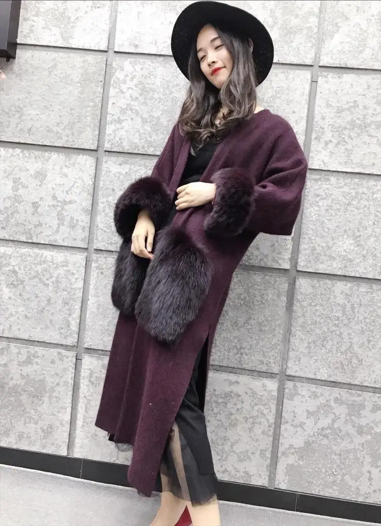 TVVOVVIN new autumn and winter clothes woolen knitting cardigan fur big pockets loose long women coat R070