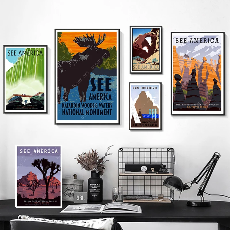 Постер для путешествий см. Америку Ниагарский водопад картины на холсте