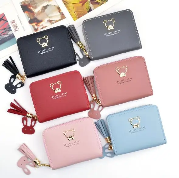 Кошелек для монет с бахромой и медведем модный студенческий кошелек маленькая