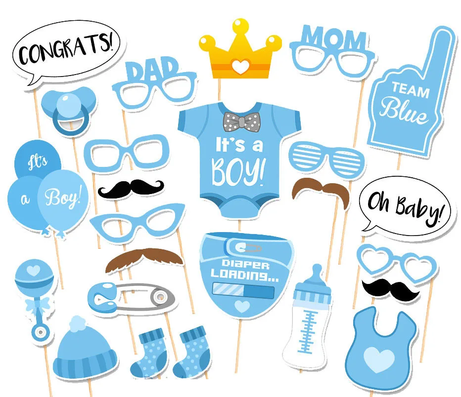 

25Pcs/set New Baby Shower Photo Booth Games Baby Shower Photobooth Props Its a Boy Girl Favors Party Decoration Supplies DE10