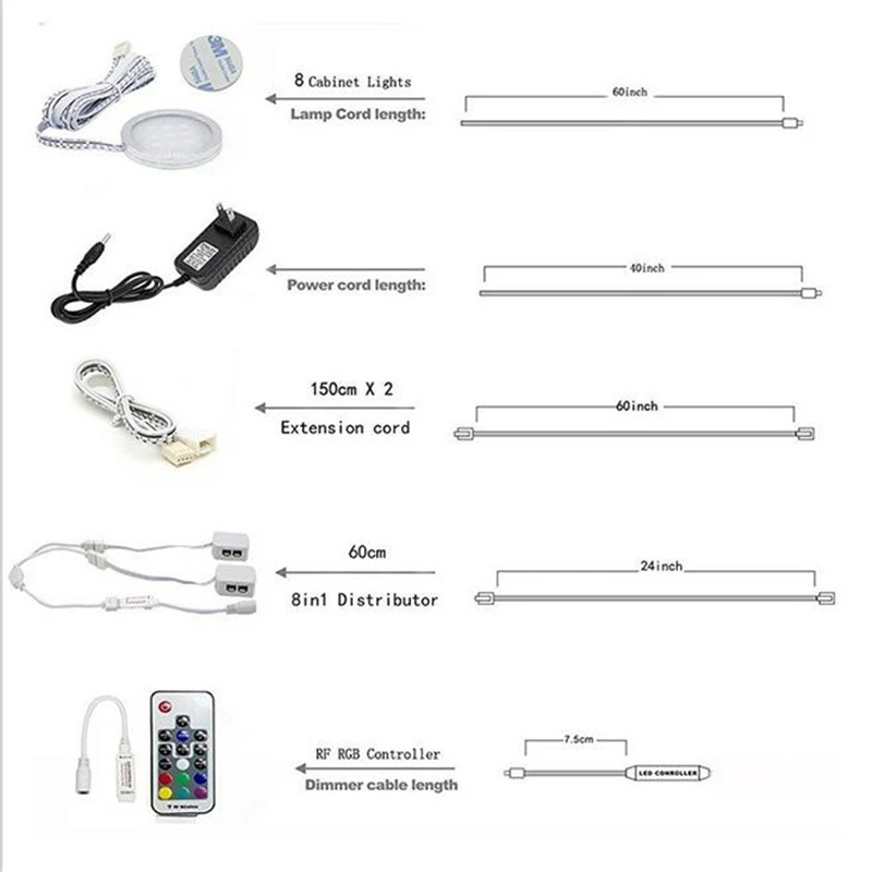 8 RGB изменение цвета LED под шкафом шайба лампы Комплект RF дистанционного