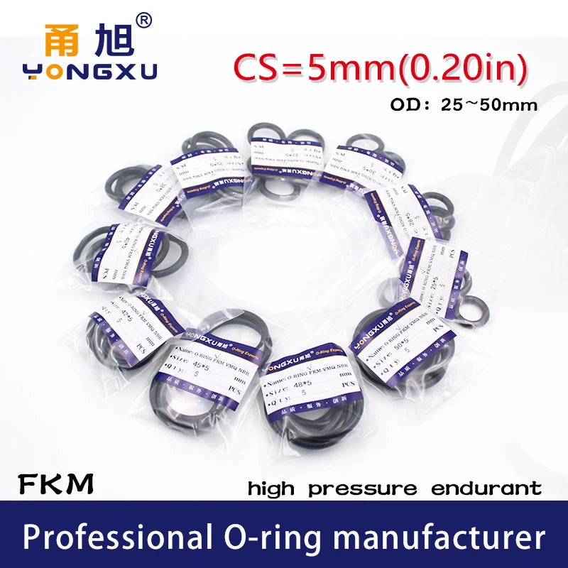 2 шт./лот Фтор резиновое кольцо FKM Orings уплотнение CS5mm OD25/28/30/32/35/38/40/42/45/48/50*5 мм