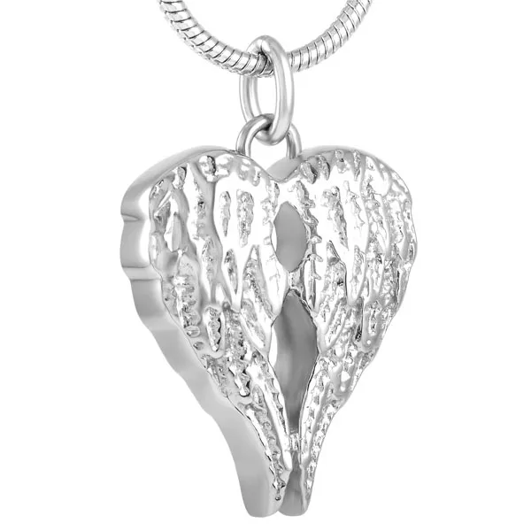 

IJD8517 Never Fade 316L Stainless Steel Wings Heart Cremation Pendant Hold Animal/Pet Ashes Keepsake Memorial Urn Necklace