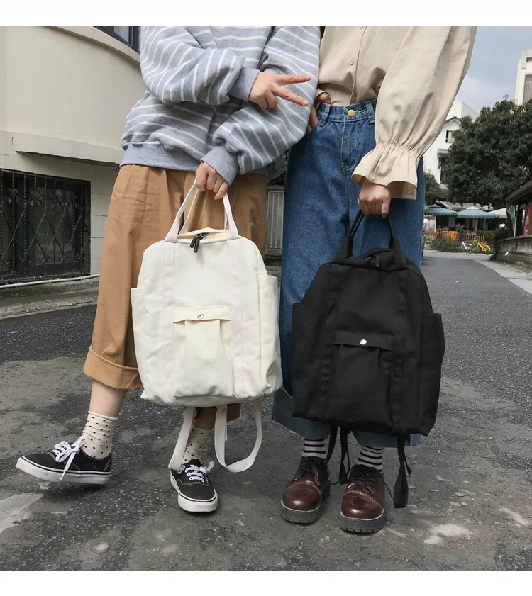 Harajuku холщовый рюкзак для женщин большой емкости школьные сумки, дорожные сумки для девочек Повседневная Подростковая одноцветная сумка на плечо шикарная