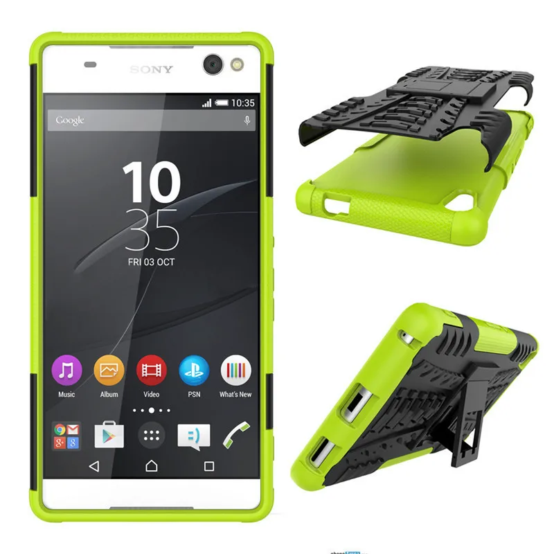 Зеленый Чехол для Sony Xperia C6 XA Ultra phone Case 2в1 двухслойная подножка повышенной прочности противоударный Гибридный Силиконовый чехол - Цвет: Зеленый