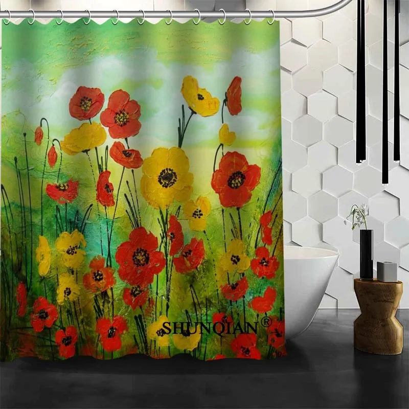 

poppy painting Shower Curtain High Quality Bath screens Modern Polyester Fabric Customized bath curtain