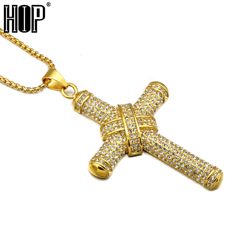 Хип хоп Золото Цвет Титан Нержавеющая сталь Bling Full Mirco Pave горный хрусталь крест