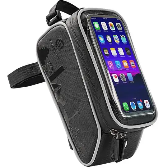 Waterproof MTB Cycling Frame Front Bag Bicycle Phone Holder Storage Bags Double Zip Bicycle Frame Bag