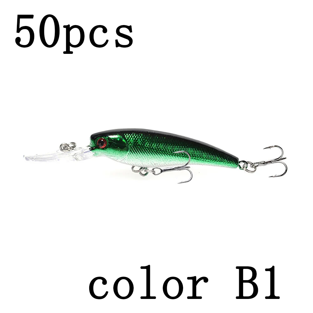 50pcs B1 50 шт. длинные язычки Minnows рыболовные приманки жесткие приманки 9 см 7 г - Цвет: 50pcs B1
