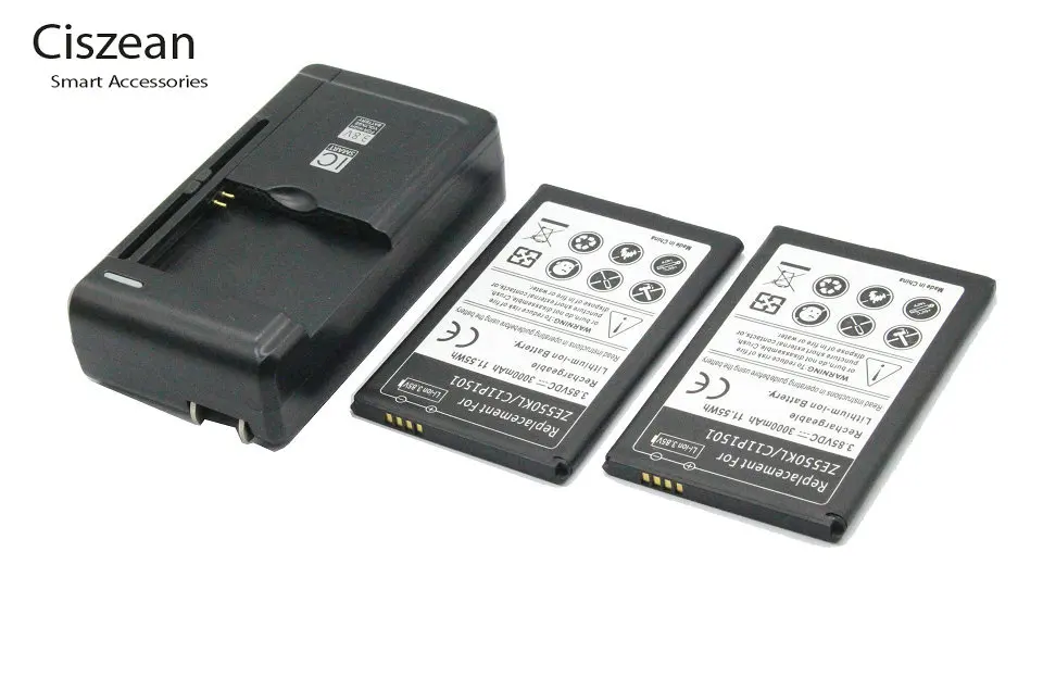 Универсальное зарядное устройство + 2 аккумулятора 3000 мАч для Asus C11P1501 Zenfone Laser Zenfone2