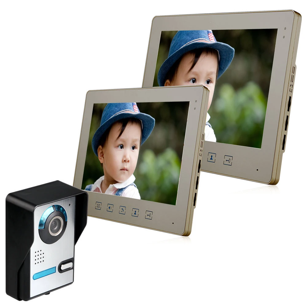 

Wired 10 inch Color Video Door Phone Doorbell Intercom System 1 Camera 2 Monitors