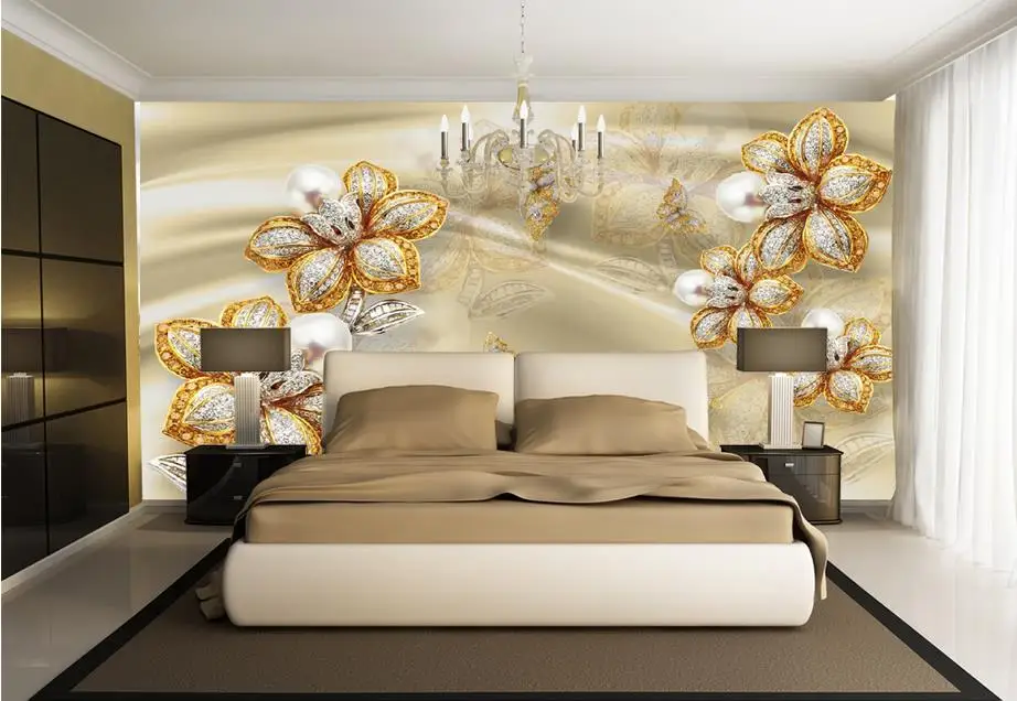 Фотообои на заказ Большая настенная живопись фон бумага золотые украшения цветы