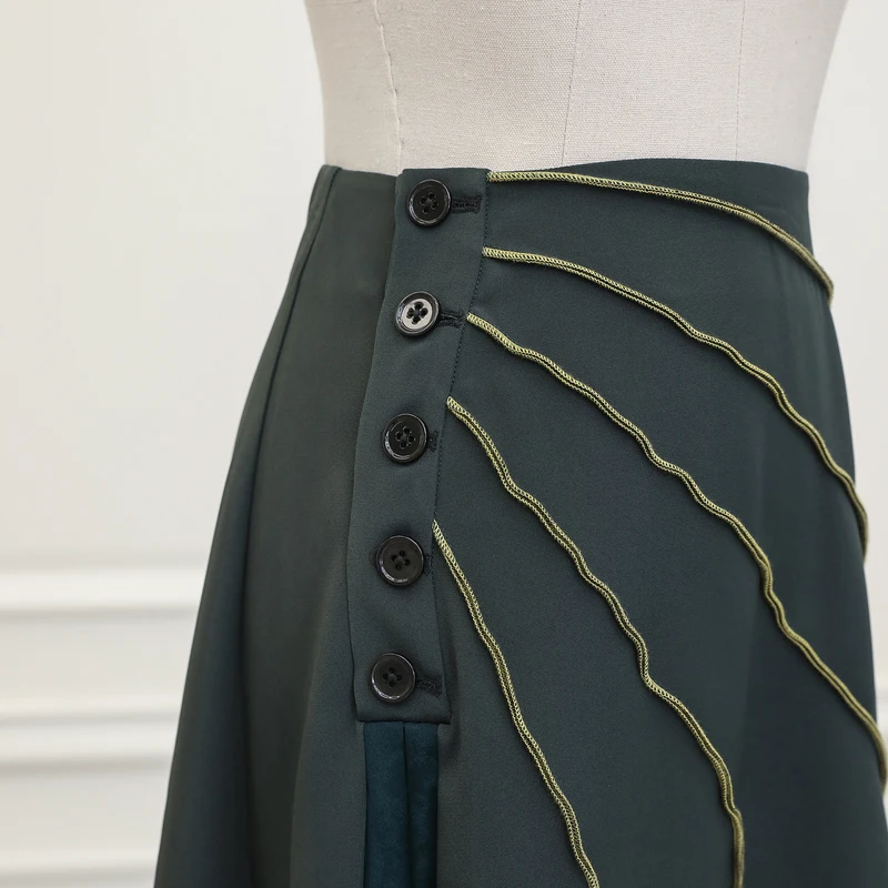 VOA армейская зеленая высокая талия тяжелый шелк трапециевидная юбка женская