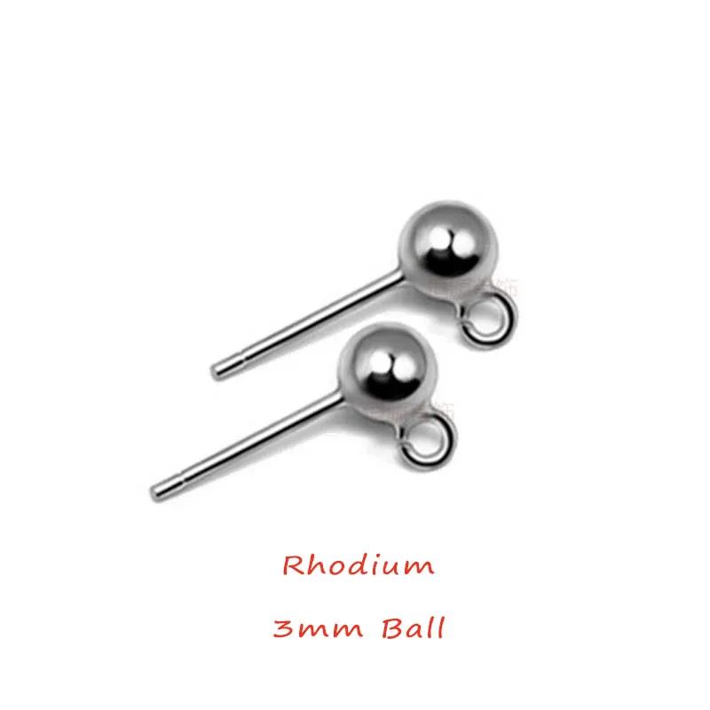 Rhodium 10 шт. 925 пробы серебряные серьги-гвоздики 3 мм шариковая булавка с открытым кольцом застежка для Diy серьги для изготовления ювелирных изделий - Цвет: Rhodium
