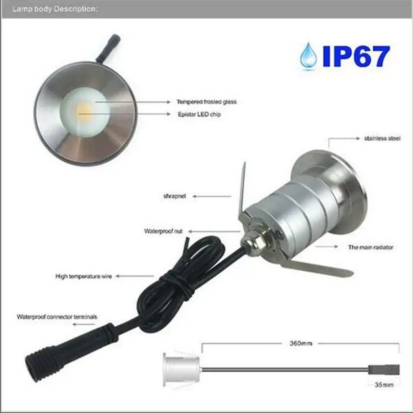 3 Вт светодиодный подземный светильник IP67 DC12V 24V CREE встраиваемый напольный
