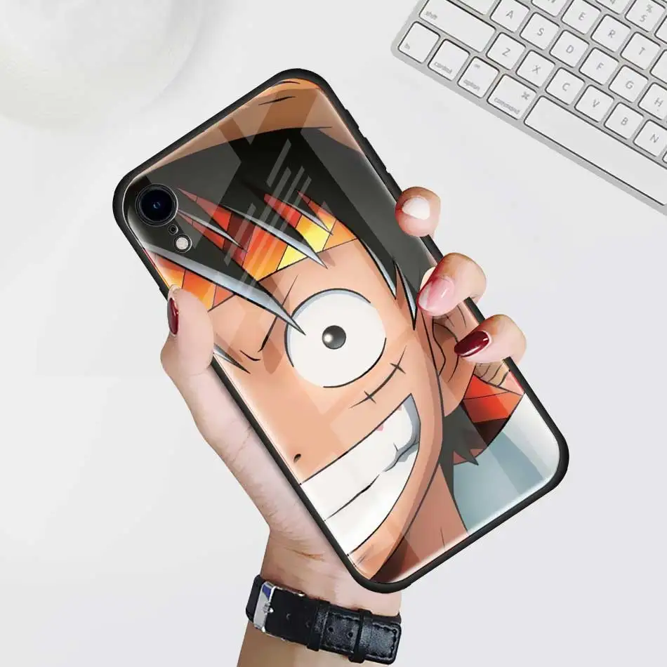 Чехол Из Закаленного Стекла one piece Luffy аниме для Apple iPhone XR 7 8 6 6S Plus 11 Pro X XS MAX черный мягкий чехол для мобильного телефона