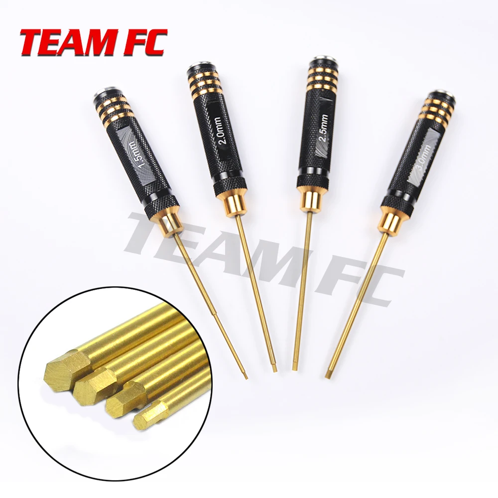 

TeamFc 4Pcs/set Titanium Plating 1.5/2/2.5/3mm Hexagon Screwdriver Screw Driver Tool Kit for RC Model Car Boat Airplane S176