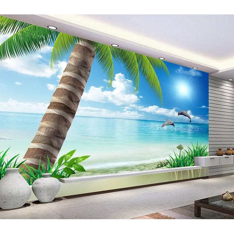 2016 новая модная фотообои на стену с кокосовым рисунком 3D пляжная для спальни