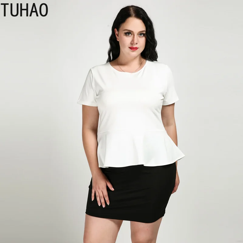 Женские топы и блузки TUHAO однотонные черные белые с оборками для офиса размера