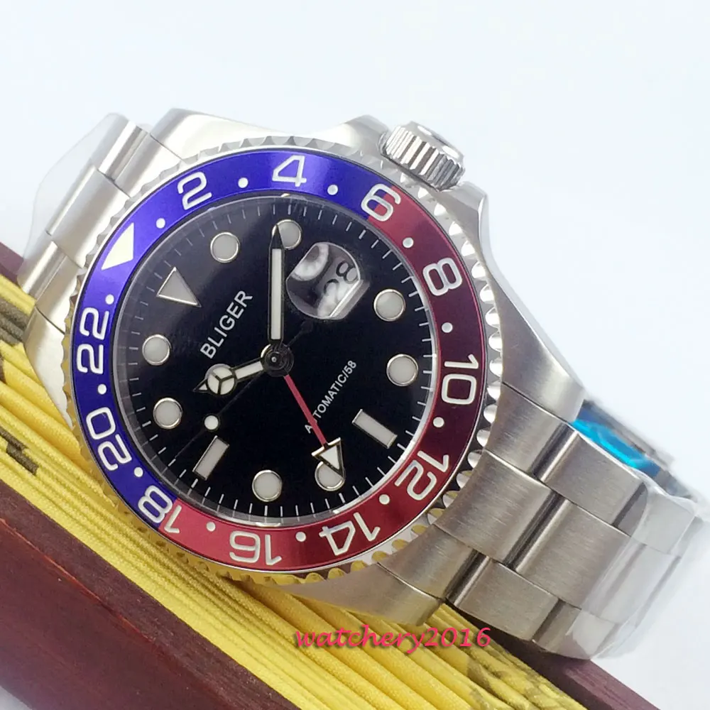 Мужские механические часы Bliger с черным циферблатом светящиеся стрелки дата окно
