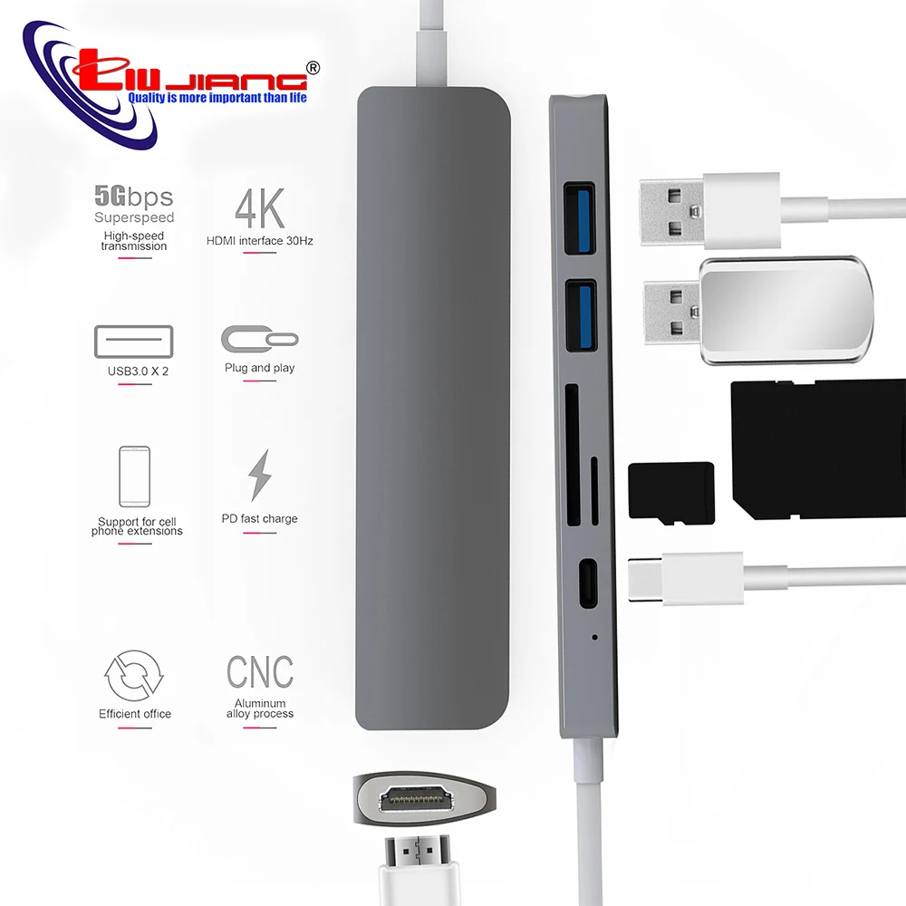 USB концентратор типа C Thunderbolt 3 адаптер для телефона HDMI 4K PD 0 Micro SD TF карта MacBook Pro Samsung