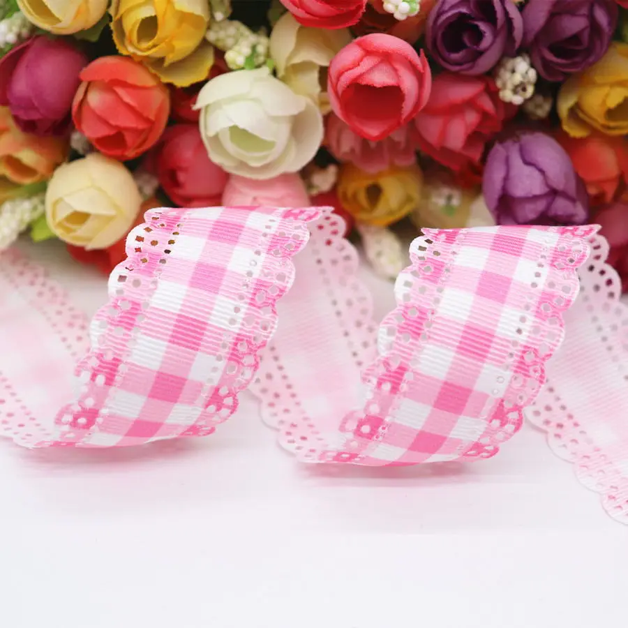 10 Yards Grosgrain Hollow Lace Ribbons Grid Printed Ribbon 30MM For Hair Bows DIY Crafts Handmade Accessories M19043004 | Дом и сад