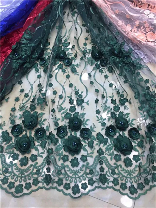 Ручная работа французский 3D цветок кружевная ткань вышитый нигерийский тюль