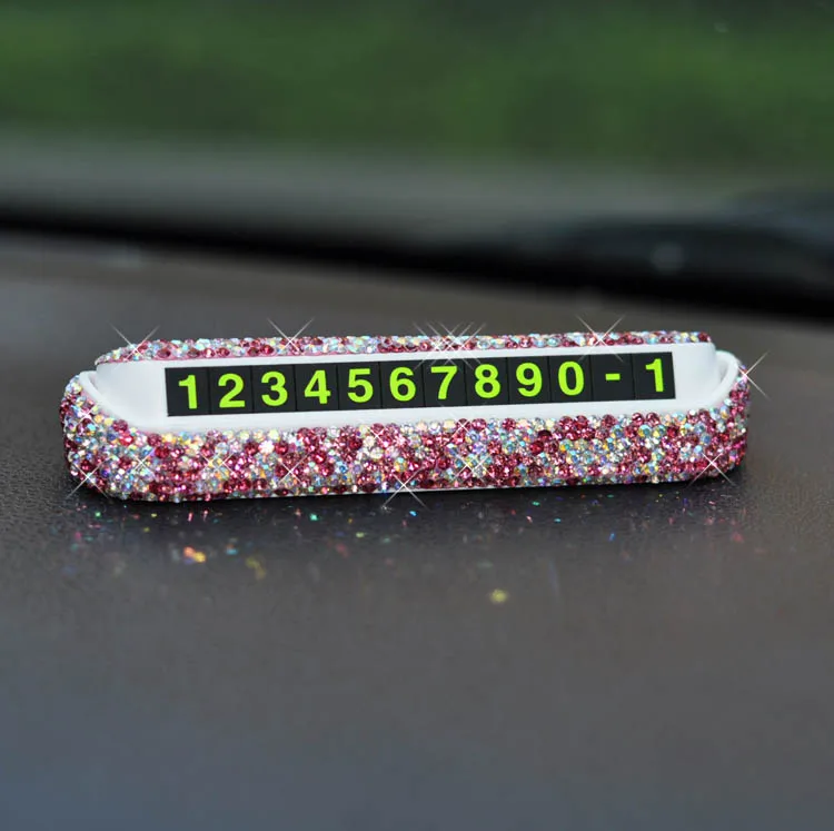 Pink Алмазная кристаллическая Скрытая карта автомобильной временной парковки номерная карта номерная пластина телефон номерная карта Стразы наклейки для автомобиля - Название цвета: Pink