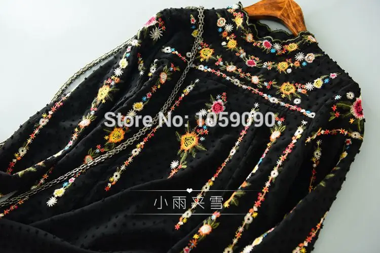 Новинка 2017 черная туника в стиле бохо с высоким воротником и длинными рукавами