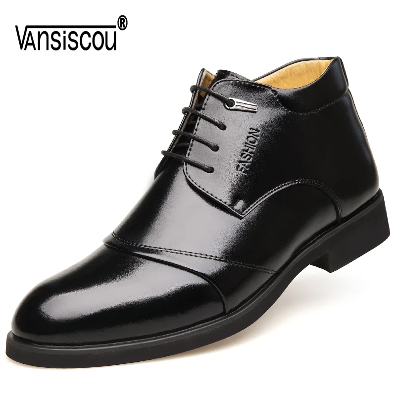 VANSISCOU Мужская зимняя обувь из мягкой кожи мужские ботильоны на шнуровке толстые