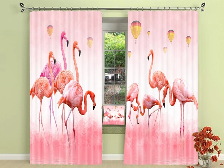 Цифровая печать затемненные занавески 3d фото шторы розовые Фламинго голубое