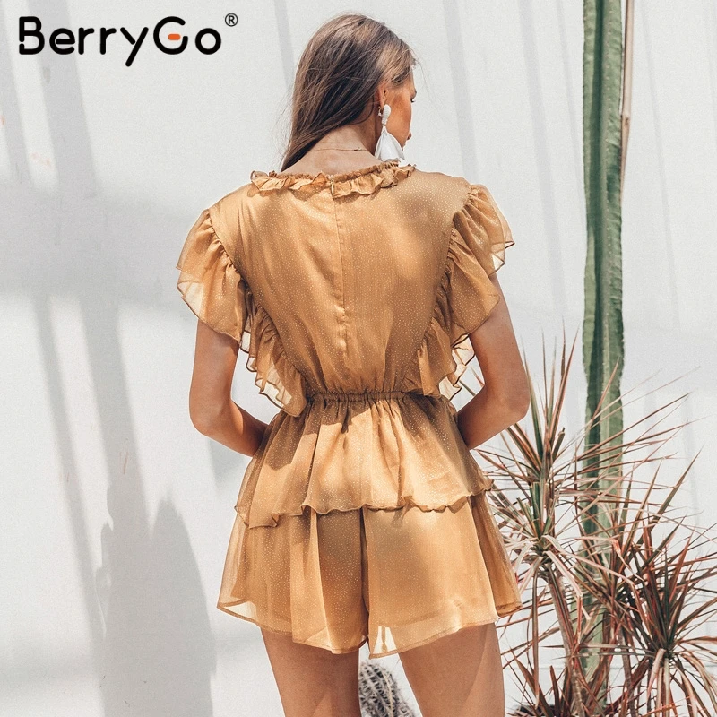 BerryGo сексуальный женский кружевной комбинезон летний с оборками на шнуровке