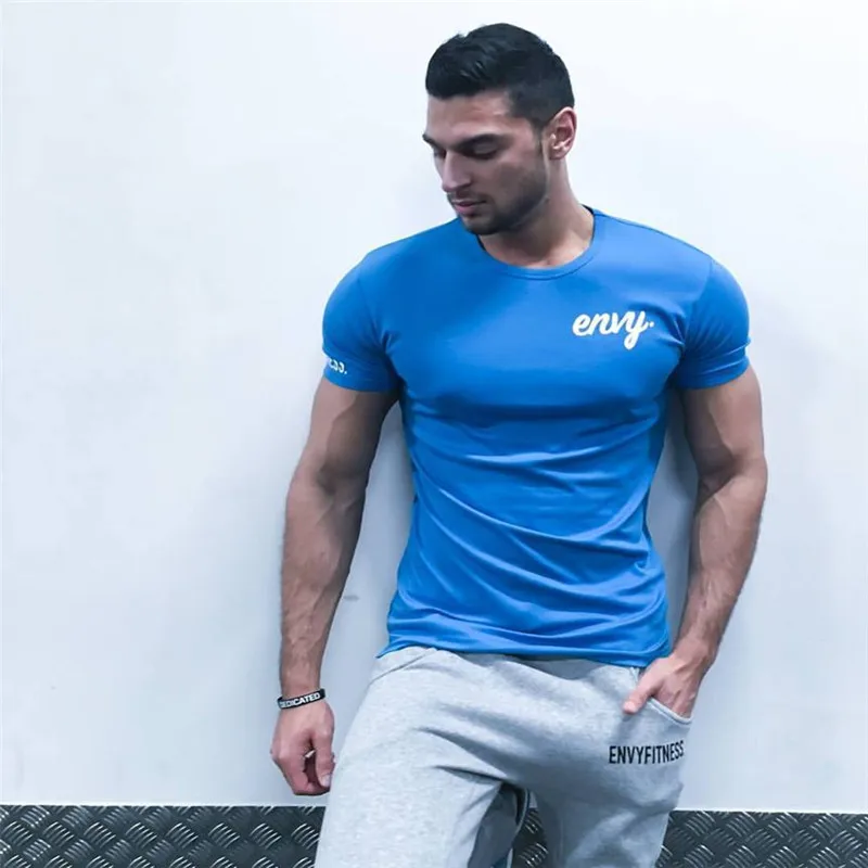 Бренд работает Футболка Для мужчин 2018 тонкие рубашки мужчины Топ тренажерные