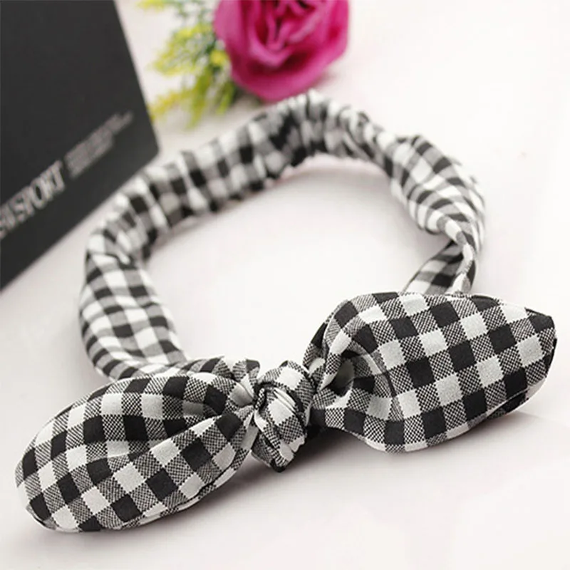 Женская тканевая повязка на голову обруч с бантом и кроличьими ушками аксессуар